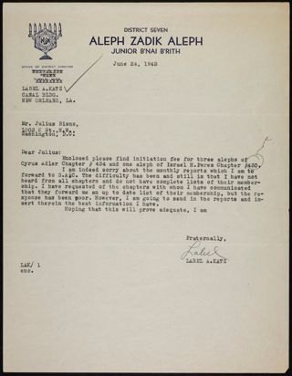 Label A. Katz to Julius Bisno Letter, June 24, 1943