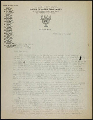 Sam Beber to Dr. Boris D. Bogen Letter, February 10, 1927