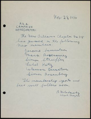B. Volodarsky to AZA Campaign Headquarters Letter, November 28, 1934