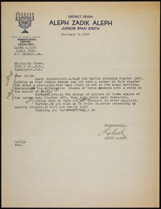 Label A. Katz to Julius Bisno Letter, February 4, 1943