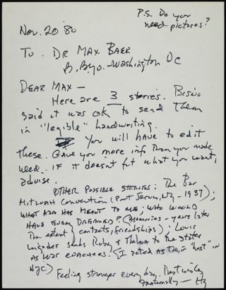 Hyman H. Haves to Dr. Max Baer Letter, November 20, 1980