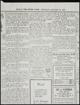 Aleph Zadik Aleph News Newspaper Clipping, January 24, 1924