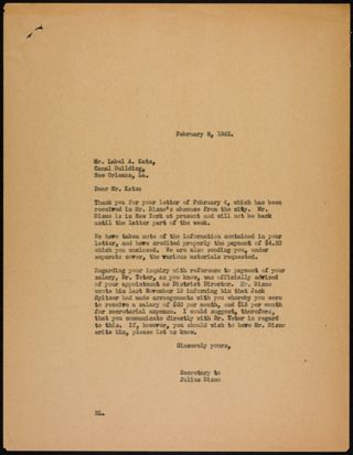 Julius Bisno to Label A. Katz Letter, February 8, 1943