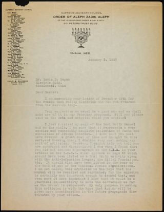 Sam Beber to Dr. Boris D. Bogen Letter, January 3, 1927