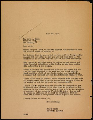 Julius Bisno to Label A. Katz Letter, June 30, 1943