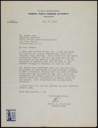 Philip M. Klutznick to Bruno Aron Letter, May 29, 1946