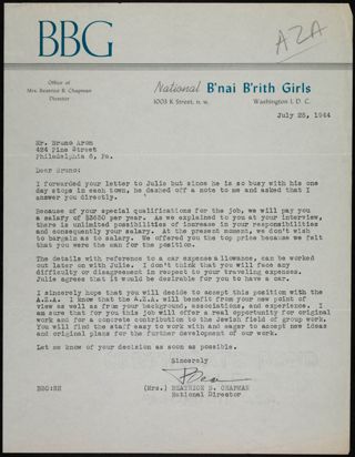 Beatrice B. Chapman to Bruno Aron Letter, July 25, 1944