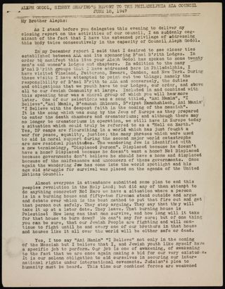 Aleph Godol Sidney Shapiro's Report to the Philadelphia AZA Council, June 18, 1947