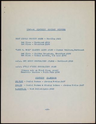 1943-44 District Contest Winners List, c. 1944