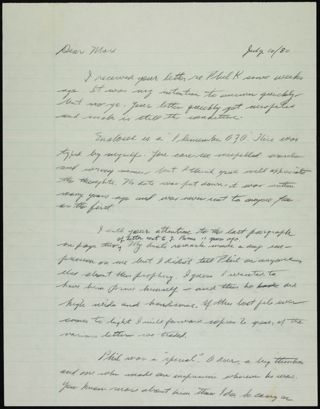 Mike Freeman to Max F. Baer Letter, July 10, 1980