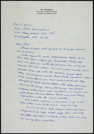 Mike Freeman to Max F. Baer Letter, August 2, 1980