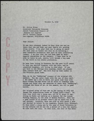 Mike Freeman to Julius Bisno Letter 2, October 6, 1969