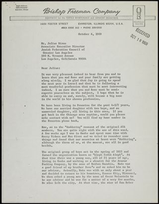 Mike Freeman to Julius Bisno Letter 1, October 6, 1969