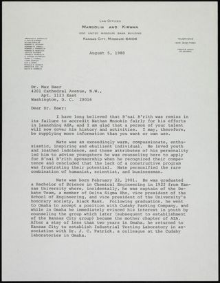 Abraham E. Margolin to Dr. Max Baer Letter, August 5, 1980