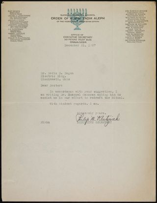 Philip M. Klutznick to Dr. Boris D. Bogen Letter, December 21, 1927