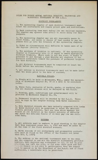 Rules for Fourth Annual National Debating, Oratorical, and Basketball Tournament of the A.Z.A.