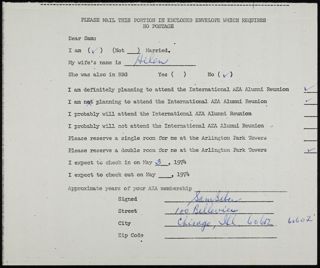 International AZA Alumni Reunion Attendance Form, 1974