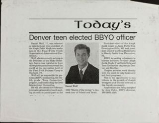 Denver Teen Elected BBYO Officer Newspaper Clipping