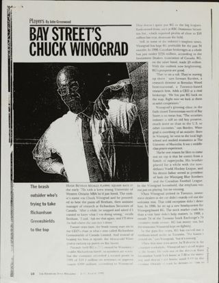 Bay Street's Chuck Winograd Magazine Clipping, July-August 1992