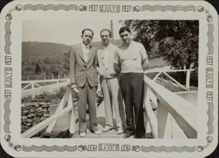 Sam Beber, Nick Bragg, and Julius Bisno Posing Photograph, July 1937