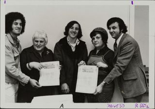 Eckstein, Ben-Eliezer, Wiener, King, and Silverman Holding Document Photograph