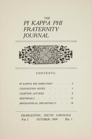 The Pi Kappa Phi Fraternity Journal, Vol. 1, No. 1 Front Cover