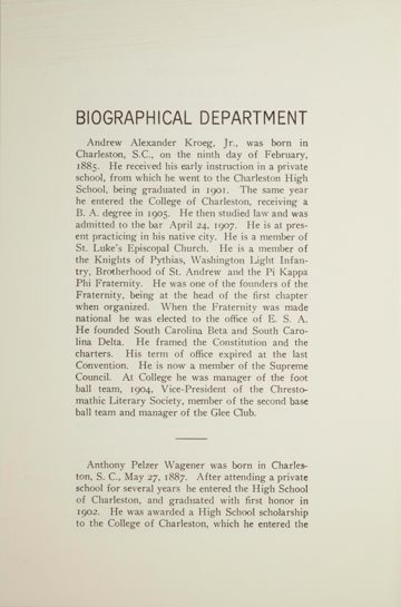 Biographical Department, October 1909