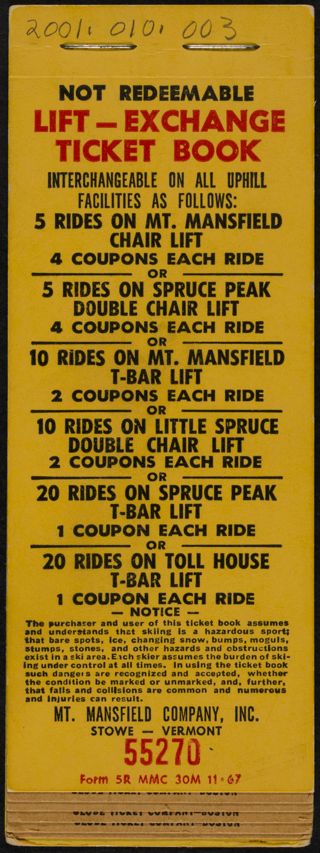 Mt. Mansfield and Spruce Peak Lift-Exchange Ticket Book, 2000-2001