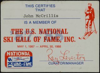 John McCrillis U.S. National Ski Hall of Fame Card, May 1, 1987-April 30, 1988