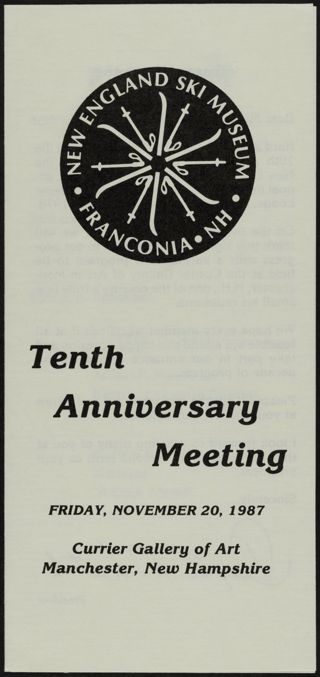New England Ski Museum Tenth Anniversary Meeting Program, November 20, 1987