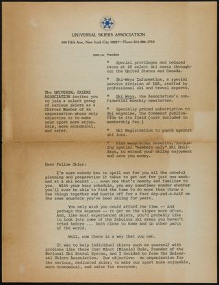 John Jay to Fellow Skier Letter