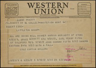 Cole Coffin Miller to Robert Edge Telegram, March 5, 1955