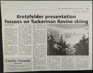 Bretzfelder Presentation Focuses on Tuckerman Ravine Skiing Newspaper Clipping, February 20, 2013