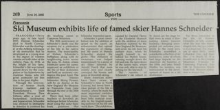 Ski Museum Exhibits Life of Famed Skier Hannes Schneider Newspaper Clipping, June 29, 2005
