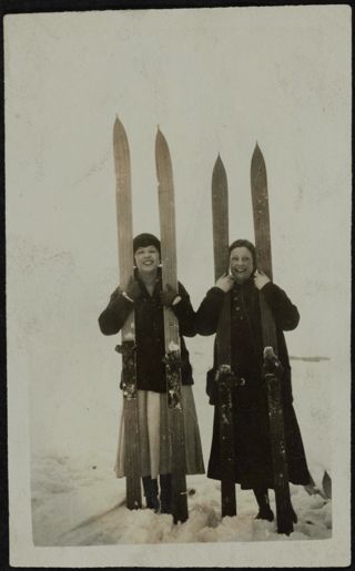 Mary Johnson Jennings and Unidentified Woman Holding Skis Photograph, 1930s