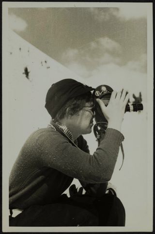 Christine Reid Using Camera Photograph, May 1938