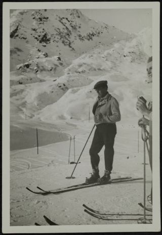 Hannes Schneider Wearing Skis Photograph, December 1, 1932