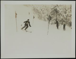Skier Going Down Cannon Mountain Photograph, 1930s