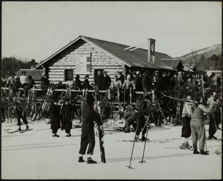 Skiers Outside Cranmore Lodge Photograph