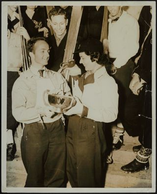 Dick Durrance Receiving Trophy at Sun Valley Ski Race Photograph, 1940s