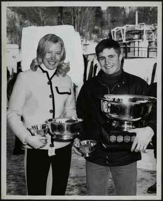 Suzanne Chaffee and Harry Ryan Carrying Trophies Photograph, 1964