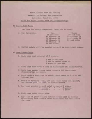 Rules for First Annual NESM Ski Championships, March 23, 1985