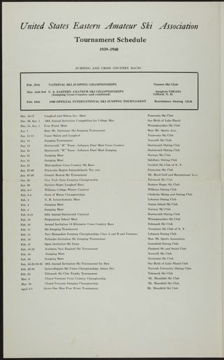 United States Eastern Amateur Ski Association Tournament Schedule, 1939-1940