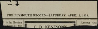A Letter Received This Week by Frederick A. Williamson Newspaper Clipping, April 2, 1938