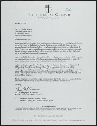 Christopher A. Johnson to Shirley Browen Letter, October 29, 2008