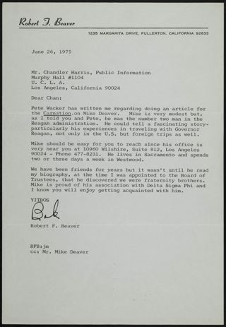 Robert F. Beaver to Chan Letter, June 26, 1975