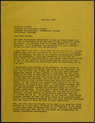 Francis Wacker to Dean Troxel Letter, July 29, 1957