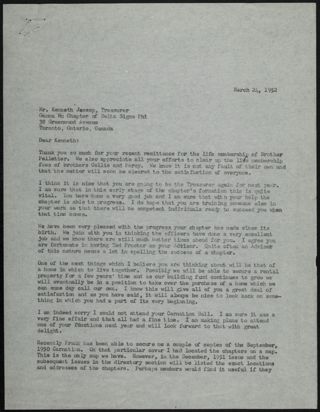 Francis Wacker to Kenneth Letter, March 24, 1952