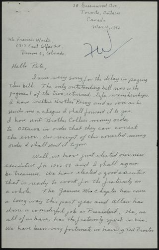 Kenneth Jessop to Pete Letter, March 12, 1952
