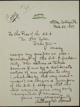 Anthony W. Donns to Mr. A.K. Tyler Letter, February 25, 1907